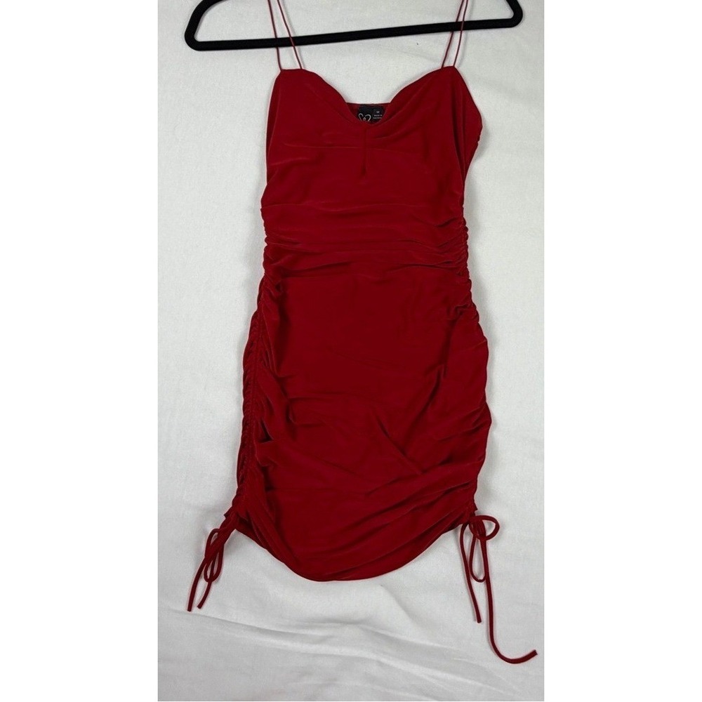 Windsor Red Ruched Mini Dress Adjustable Side Drawstring Medium Party